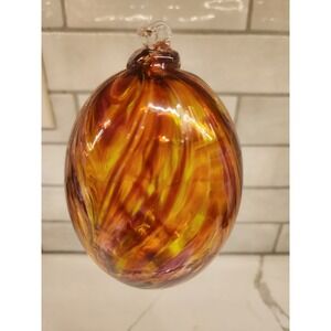 Kitras Art Glass Feather Ball Hand Blown Hanging Orb Oval Ornament New With Tag